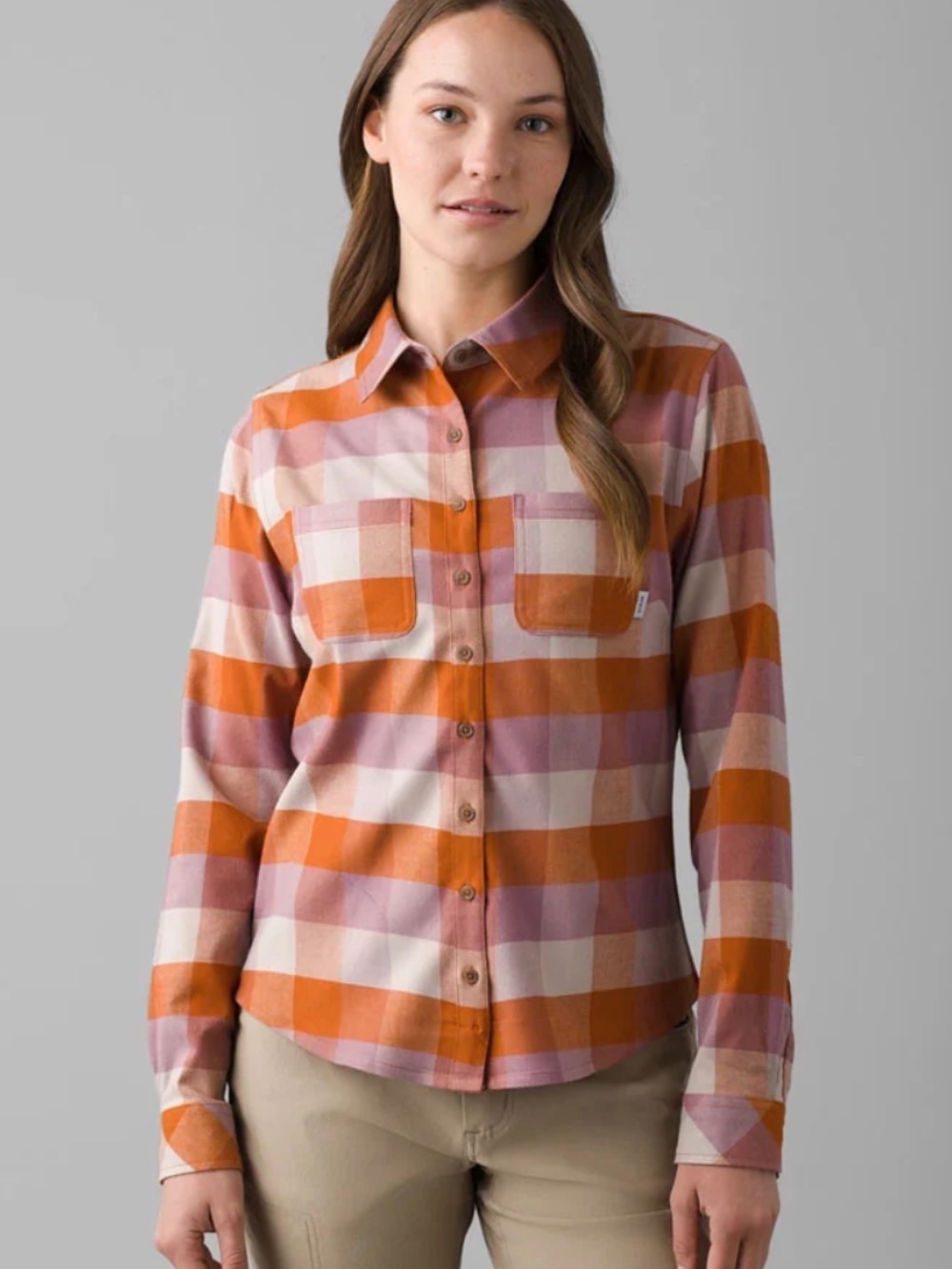 NWOT Prana Meadow Run Orange & Pink Plaid Button-Down Shirt